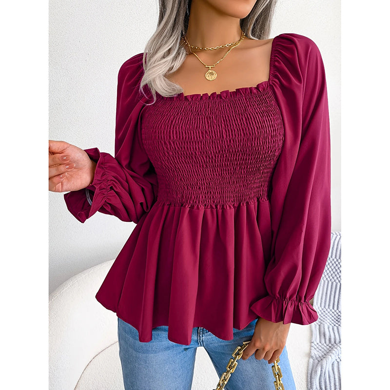 Women's Ruffle Trim Long Sleeve T-Shirts