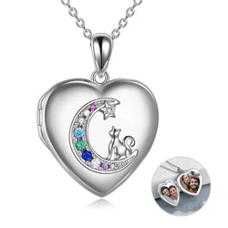 Anniversary Gifts for Women Sterling Silver Heart Cat Lockets Necklace That Holds Pictures Jewelry Birthday Gifts