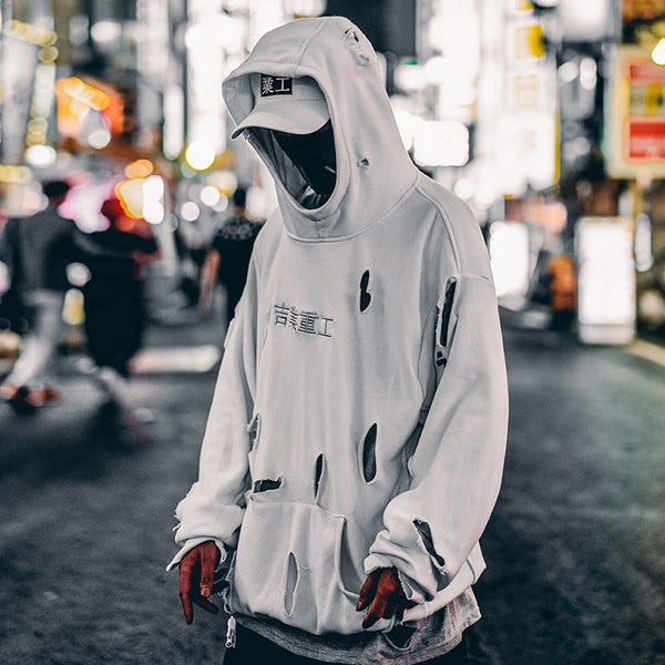 Men’s Ripped Hoodie – Fall Streetwear Hip-Hop Style