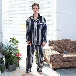 Men’s Striped Silk-Feel Pajamas – Cozy Fall Nightwear