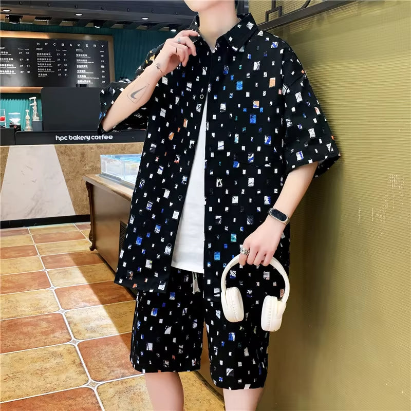 Men Summer Casual Plain Textured Short Sleeve Shirt And Shorts Set
Black Casual Collar Plain Embellished Slight Stretch Summer Men Clothing
