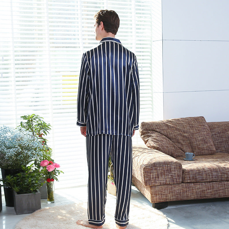 Men’s Striped Silk-Feel Pajamas – Cozy Fall Nightwear
