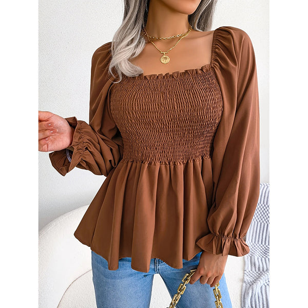 Women's Ruffle Trim Long Sleeve T-Shirts