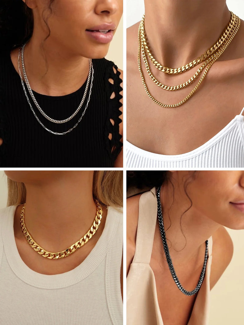 5Mm 18K Gold Filled Cuban Chain Necklaces, 30 Inch Heavy Chunky Stainless Steel Curb Necklace Hip Hop Punk Jewelry for Women