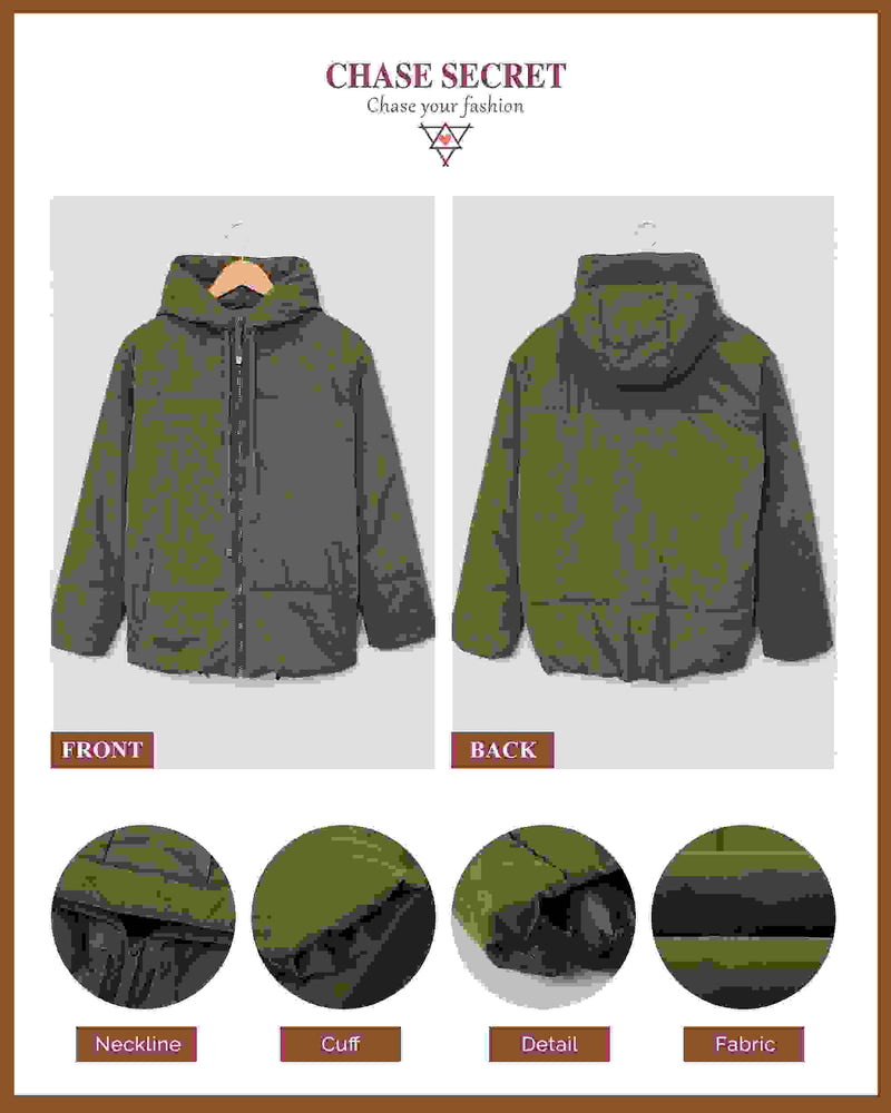 Womens Full Zipper Hooded Puffer Jacket Short Coat with Pockets Petite