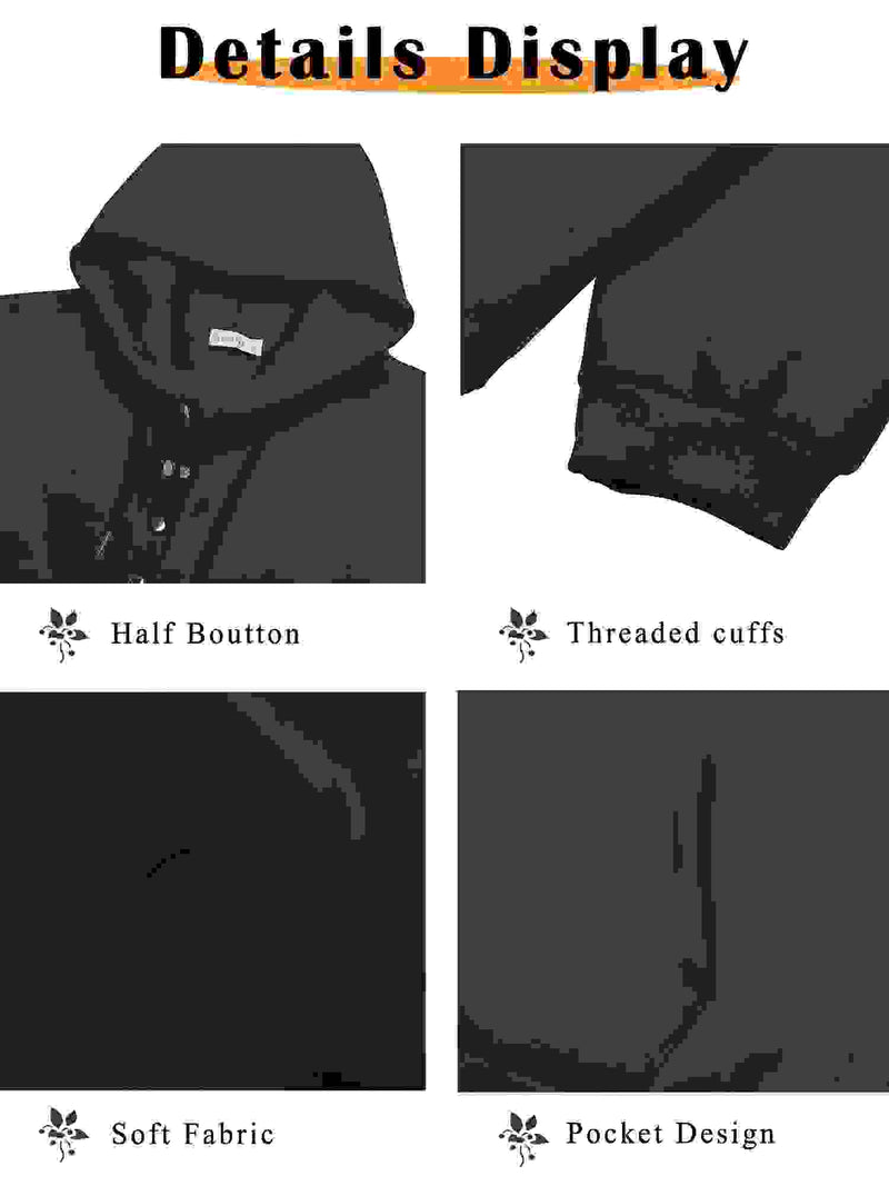Half Boutton Womens Hoodies Drawstring Hooded Sweatshirts for Woman with Pocket