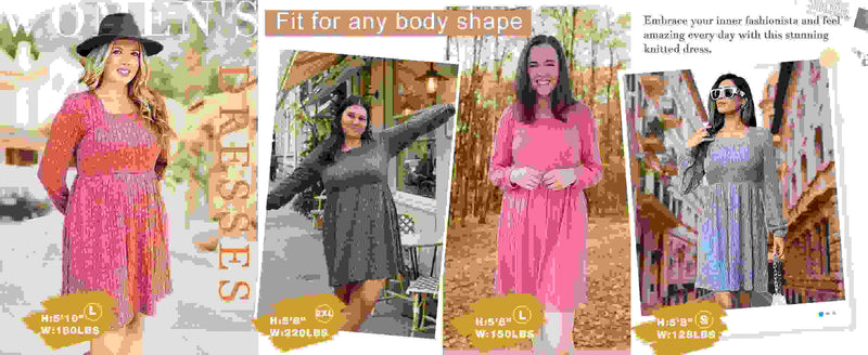 Dresses for Women Fall Square Neck Long Sleeve Knee Length Dress with Pockets