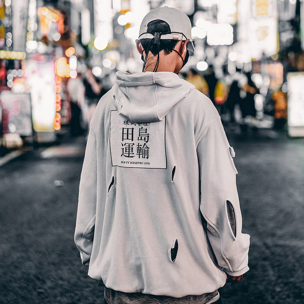 Men’s Ripped Hoodie – Fall Streetwear Hip-Hop Style