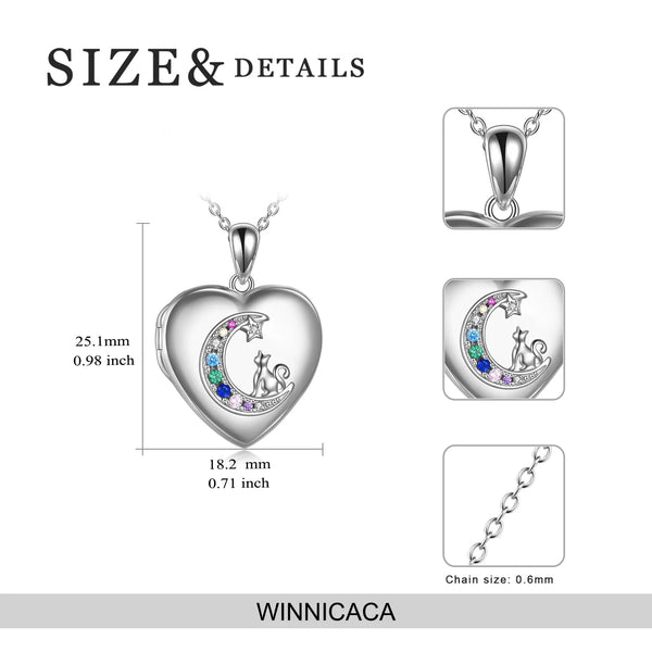 Anniversary Gifts for Women Sterling Silver Heart Cat Lockets Necklace That Holds Pictures Jewelry Birthday Gifts