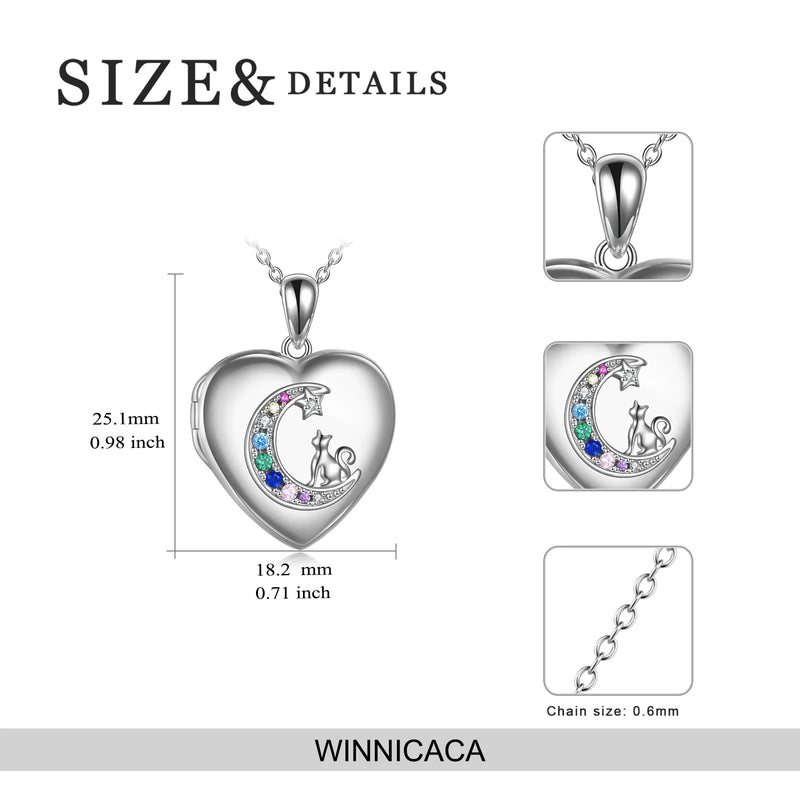 Anniversary Gifts for Women Sterling Silver Heart Cat Lockets Necklace That Holds Pictures Jewelry Birthday Gifts