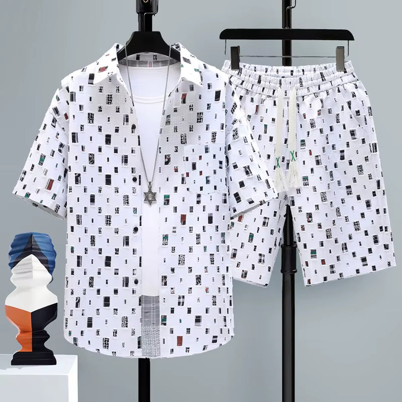 Men Summer Casual Plain Textured Short Sleeve Shirt And Shorts Set
White Casual Collar Plain Embellished Slight Stretch Summer Men Clothing
