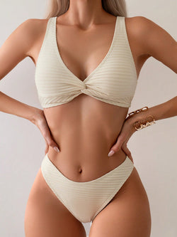 Swim Basics Summer Beach Ladies' Solid Color Twist Front Bikini Set