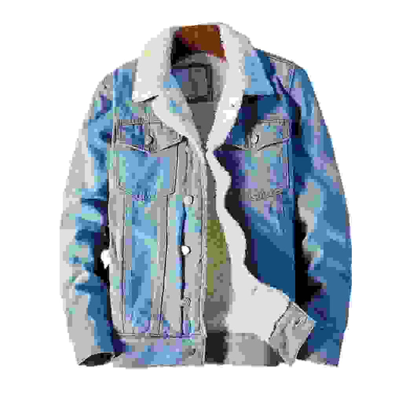 Men Winter Autumn Jacket Denim Inner Fleece Thicken Winter Jeans Jacket Coat Men'S Turn-Down Velvet Jacket Mens Fur Parkas