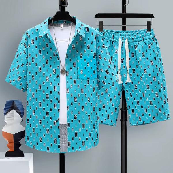 Men Summer Casual Plain Textured Short Sleeve Shirt And Shorts Set
Blue Casual Collar Plain Embellished Slight Stretch Summer Men Clothing
