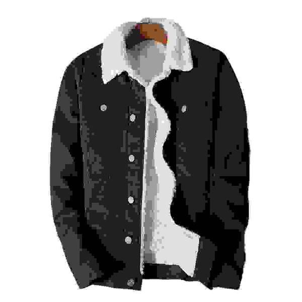 Men Winter Autumn Jacket Denim Inner Fleece Thicken Winter Jeans Jacket Coat Men'S Turn-Down Velvet Jacket Mens Fur Parkas