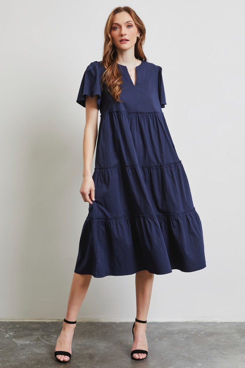 HEYSON Full Size Cotton Poplin Ruffled Tiered Midi Dress-4