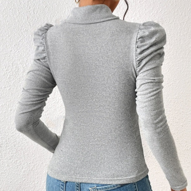 Women's Solid Color High Neck Long Sleeve T-shirt
