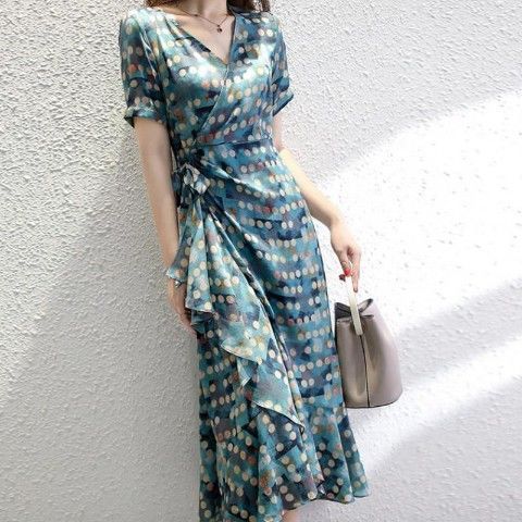 Modelyn Women's Elegant Woven Floral Print Square Neck Cinched Waist Bodycon Slit Dress
