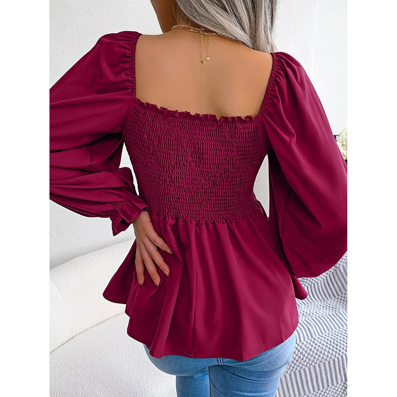 Women's Ruffle Trim Long Sleeve T-Shirts