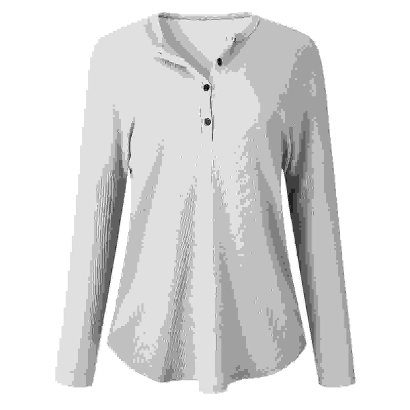 Womens Waffle Knit Tunic Top Long Sleeve V Neck Button up Casual Tops Ribbed Solid Color Henley T Shirts Blouse