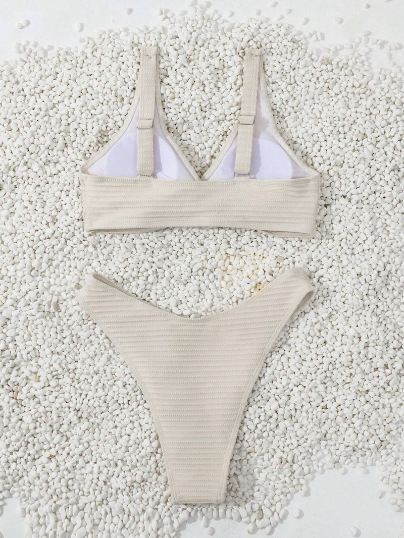 Swim Basics Summer Beach Ladies' Solid Color Twist Front Bikini Set