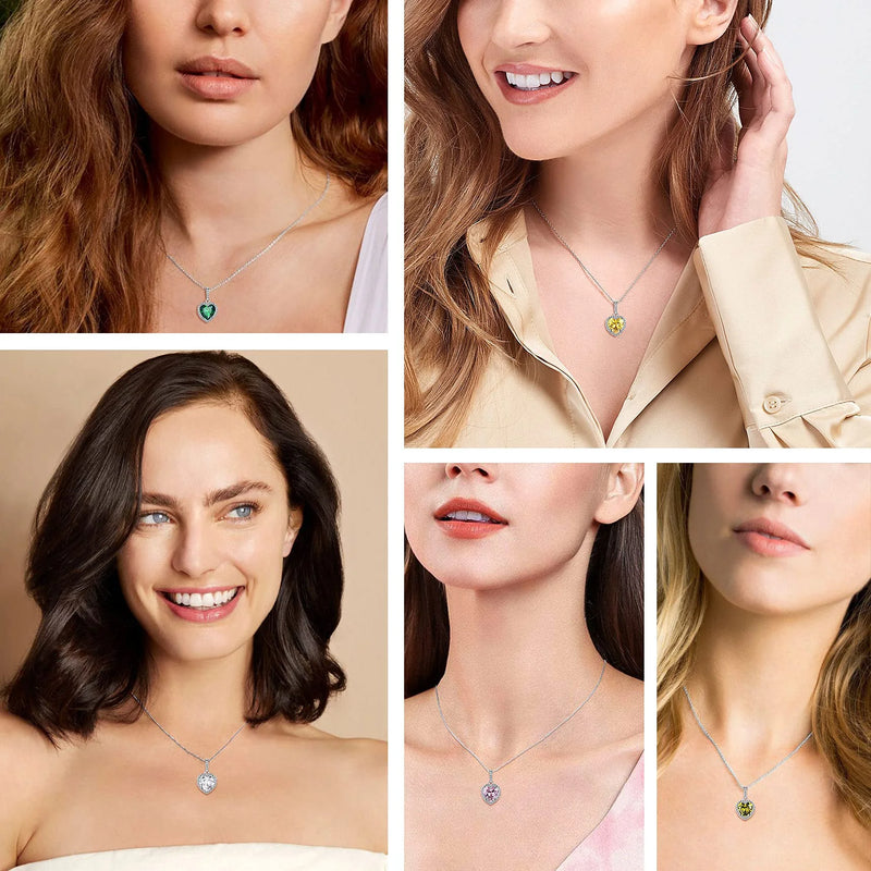 December Synthetic Turquoise Gemstone Pendant 925 Sterling Silver Choker Necklace CZ Love Heart Necklace for Women Wife Mom Daughter