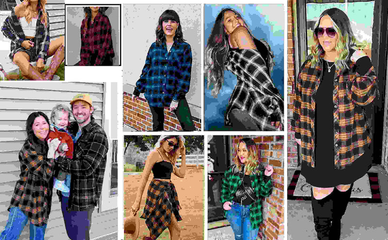 Plaid Flannel Shirts for Women Oversized Long Sleeve Button down Shirts Blouses Tops