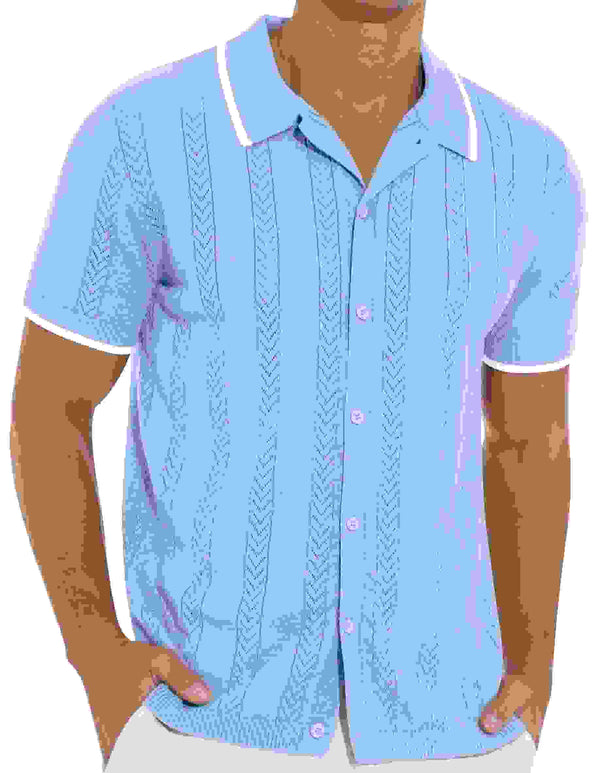 Men'S Casual Button down Shirt Short Sleeve Vintage Clothes Knit Polo Shirts Summer Beach Shirts