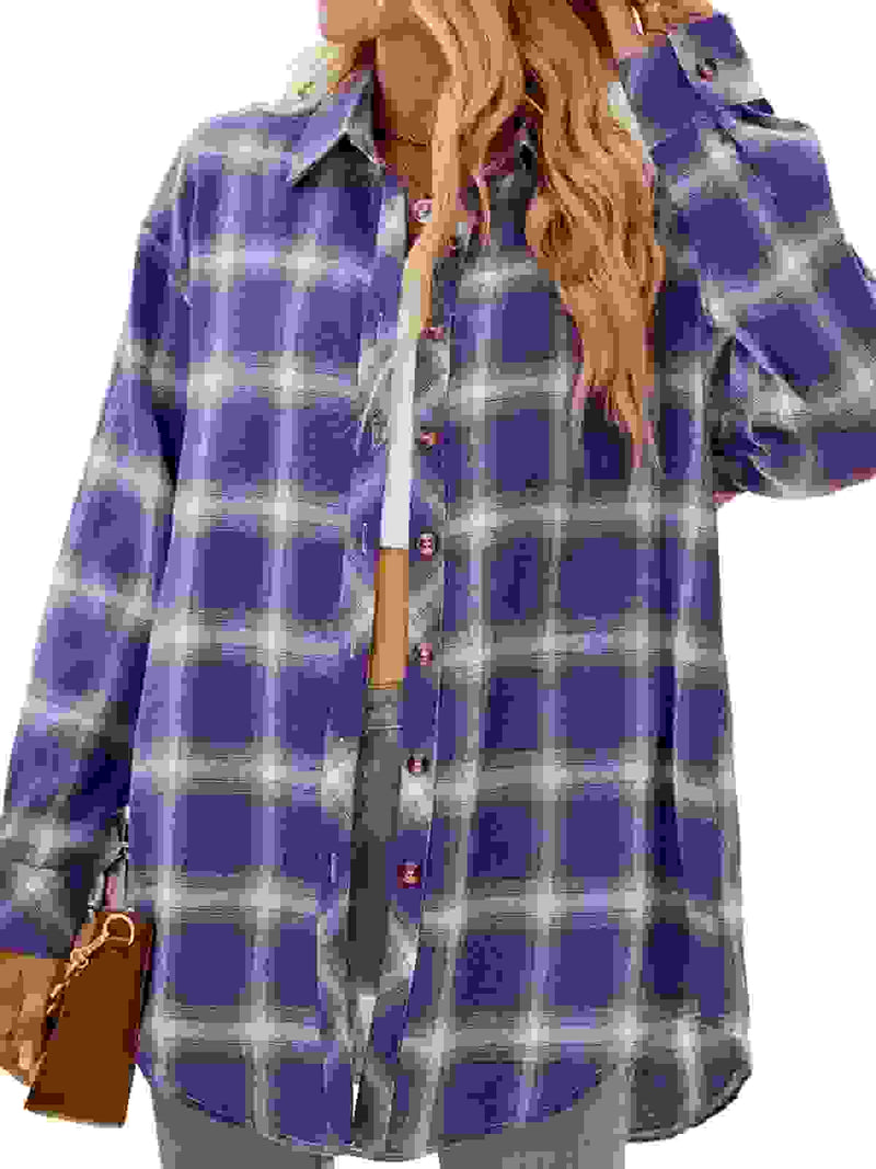 Plaid Flannel Shirts for Women Oversized Long Sleeve Button down Shirts Blouses Tops